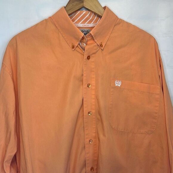 Cinch Mens Orange Long Sleeve Button Front Western Cowboy Cotton Shirt size L - Picture 2 of 6